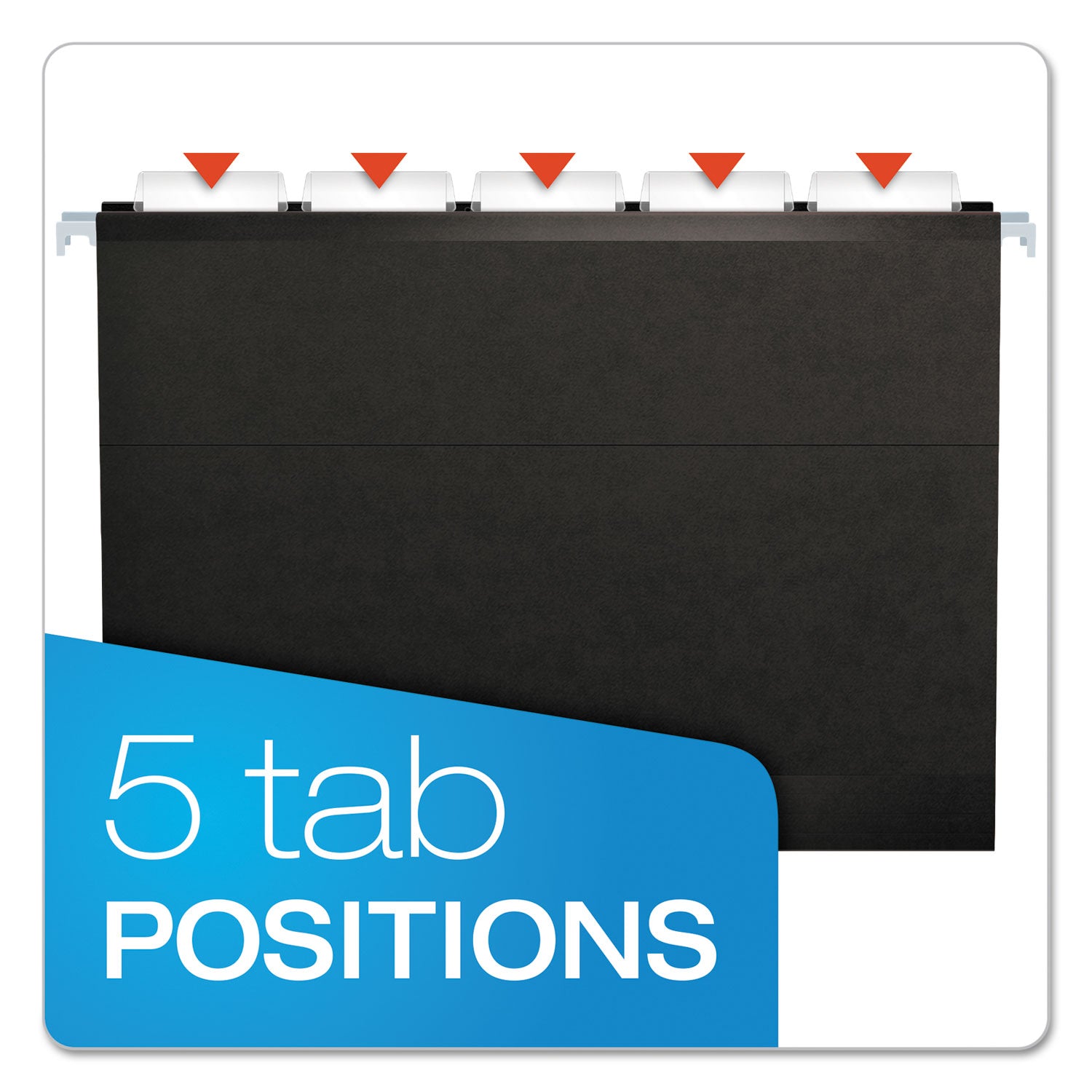 Colored Reinforced Hanging Folders, Letter Size, 1/5-Cut Tabs, Black, 25/Box - 