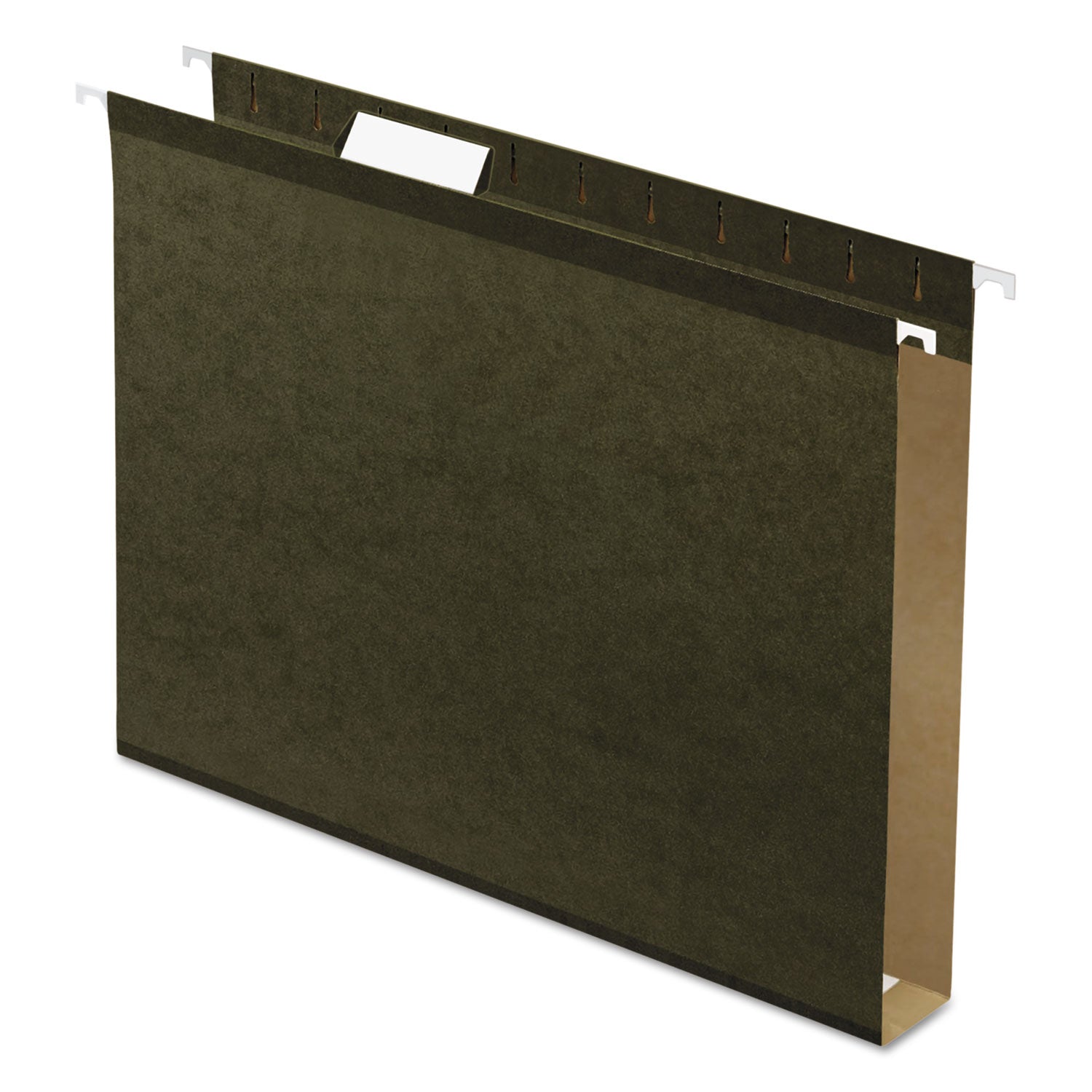 Extra Capacity Reinforced Hanging File Folders with Box Bottom, 1" Capacity, Letter Size, 1/5-Cut Tabs, Green, 25/Box - 