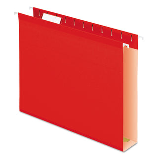Extra Capacity Reinforced Hanging File Folders with Box Bottom, 2" Capacity, Letter Size, 1/5-Cut Tabs, Red, 25/Box