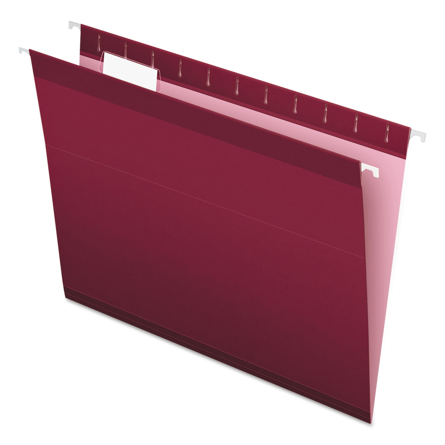 Colored Reinforced Hanging Folders, Letter Size, 1/5-Cut Tabs, Burgundy, 25/Box - 