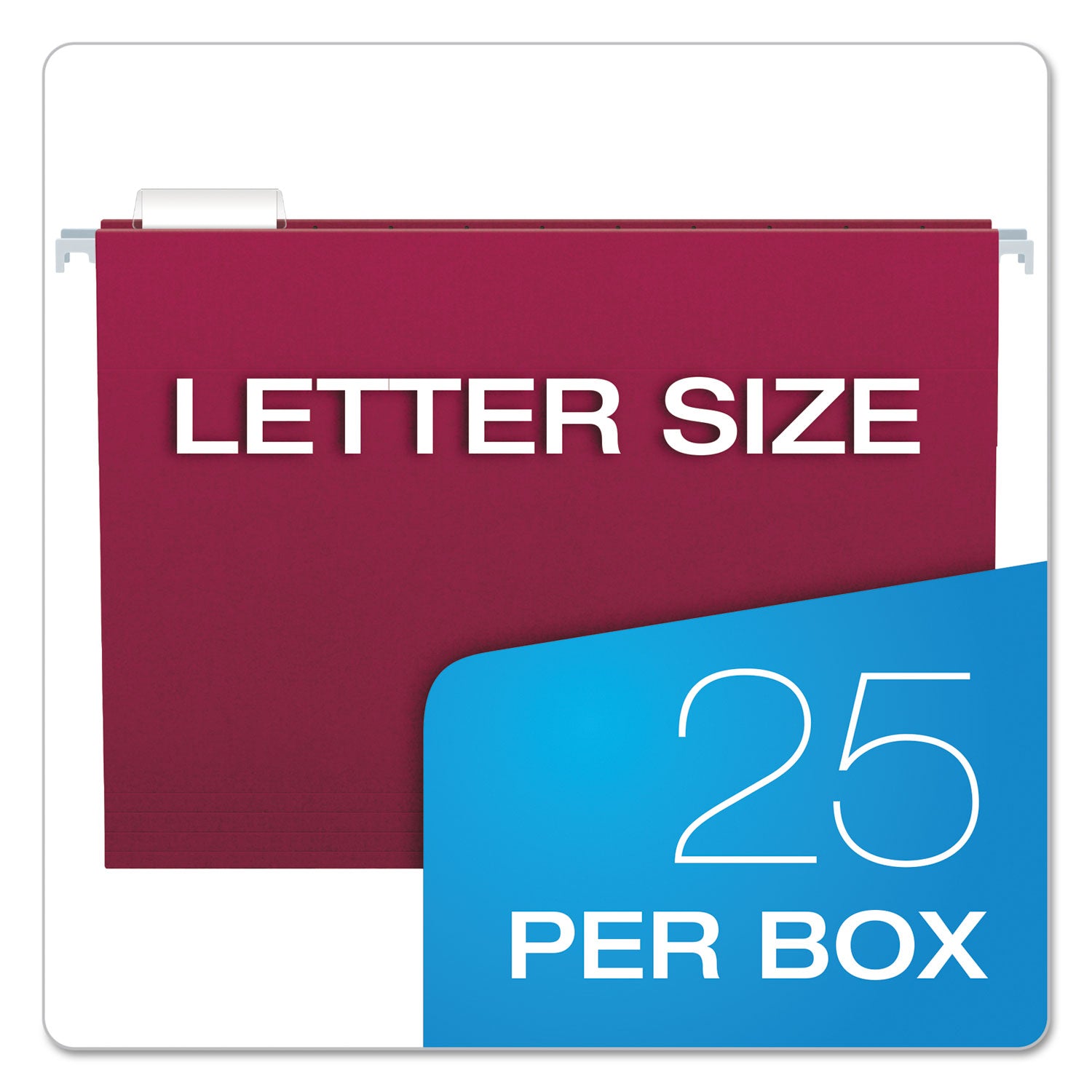 Colored Hanging Folders, Letter Size, 1/5-Cut Tabs, Burgundy, 25/Box - 