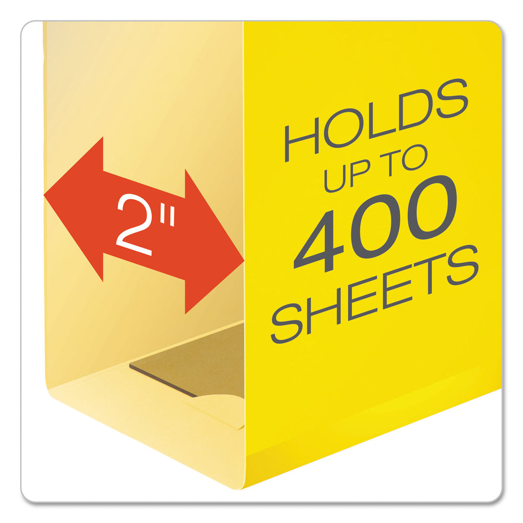 Extra Capacity Reinforced Hanging File Folders with Box Bottom, 2" Capacity, Legal Size, 1/5-Cut Tabs, Yellow, 25/Box - 