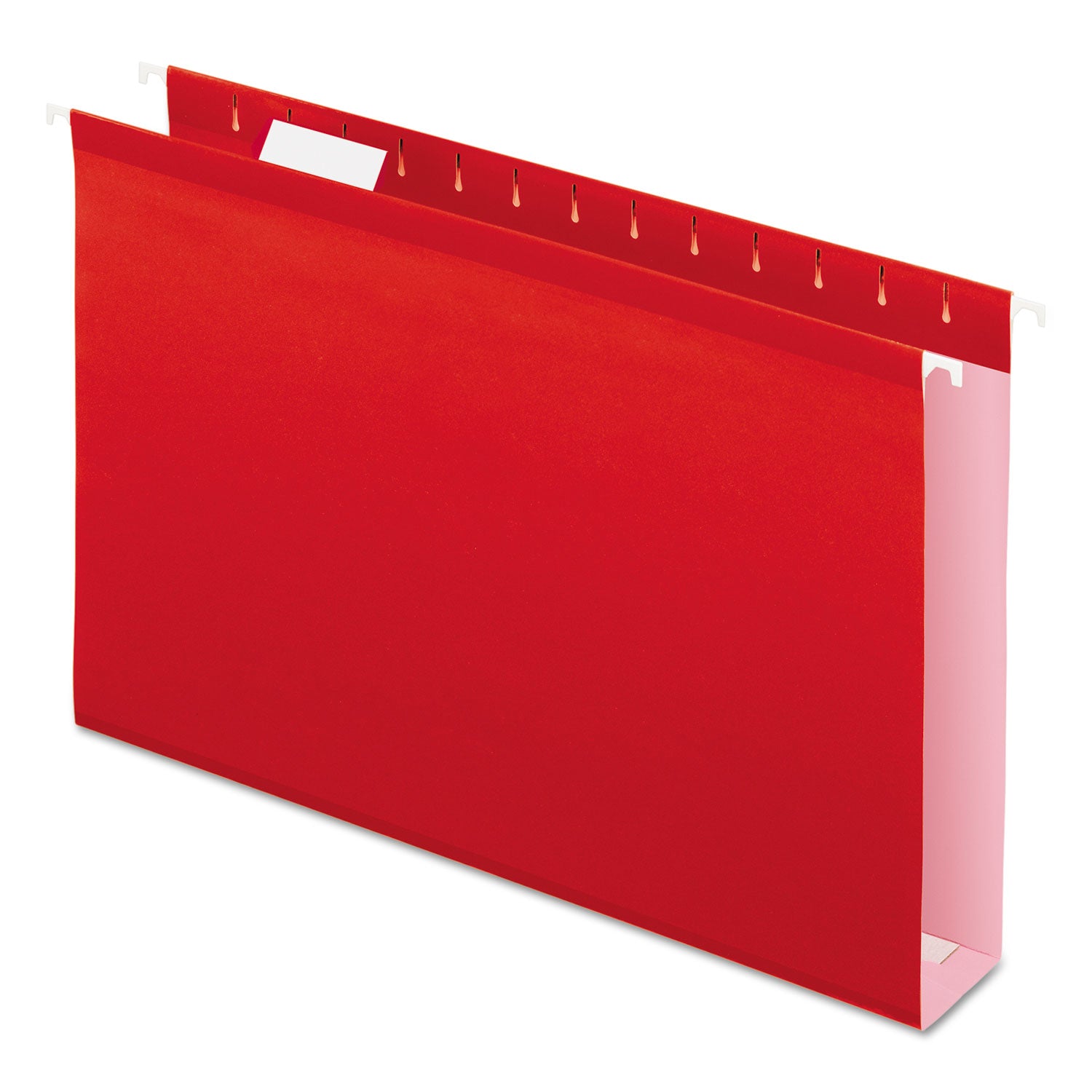 Extra Capacity Reinforced Hanging File Folders with Box Bottom, 2" Capacity, Legal Size, 1/5-Cut Tabs, Red, 25/Box - 