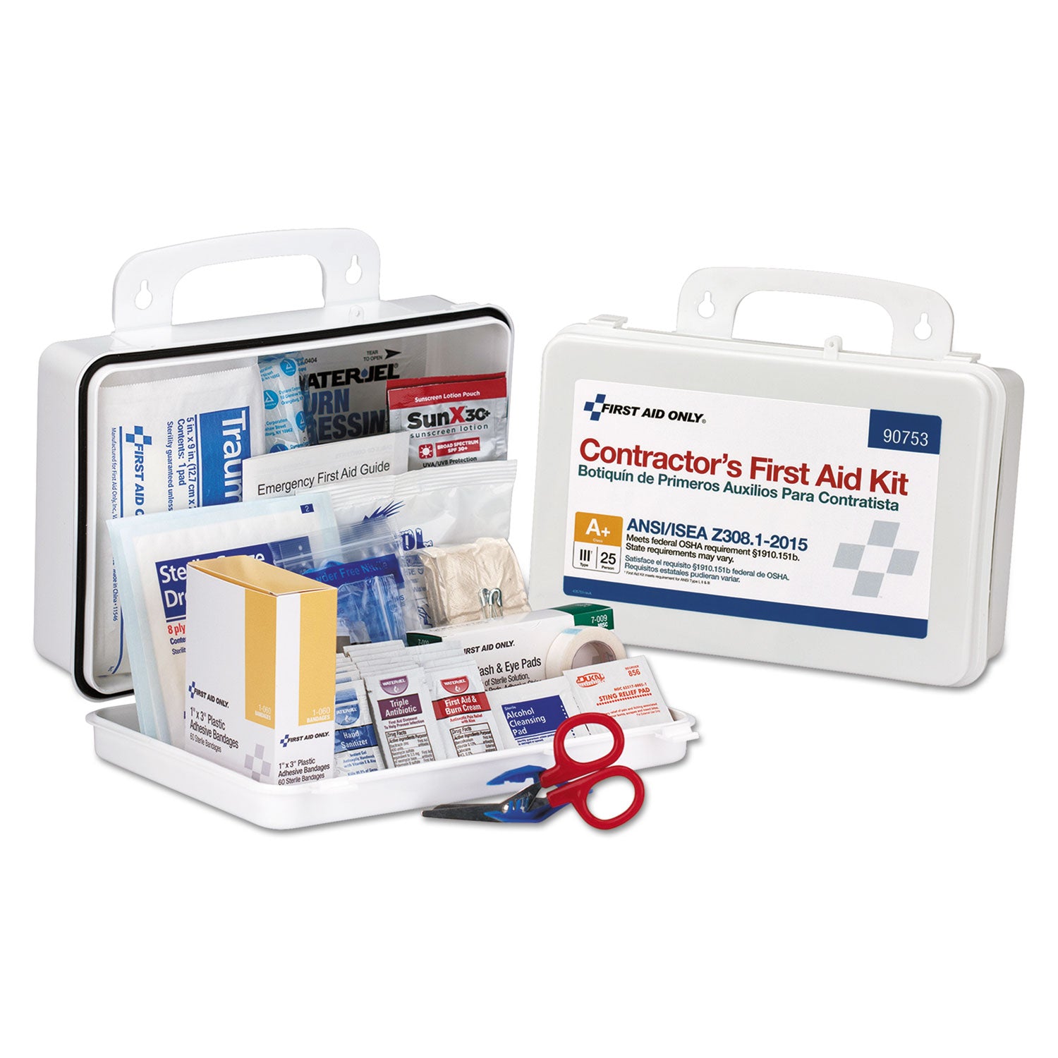 contractor-ansi-class-a+-first-aid-kit-for-25-people-128-pieces-plastic-case_fao90753 - 1