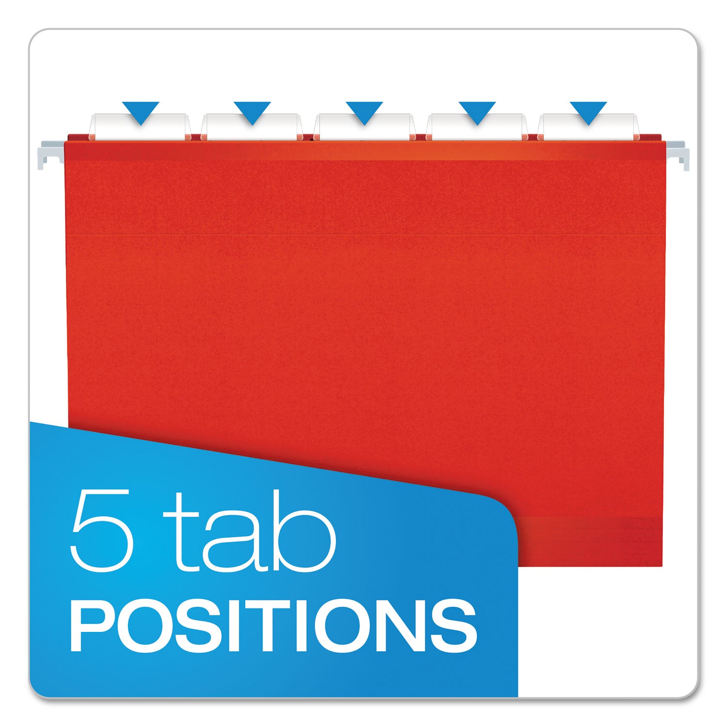 Colored Reinforced Hanging Folders, Letter Size, 1/5-Cut Tabs, Red, 25/Box - 
