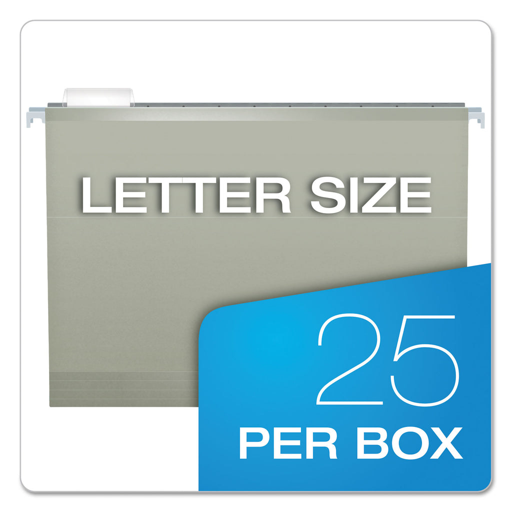 Colored Reinforced Hanging Folders, Letter Size, 1/5-Cut Tabs, Gray, 25/Box - 