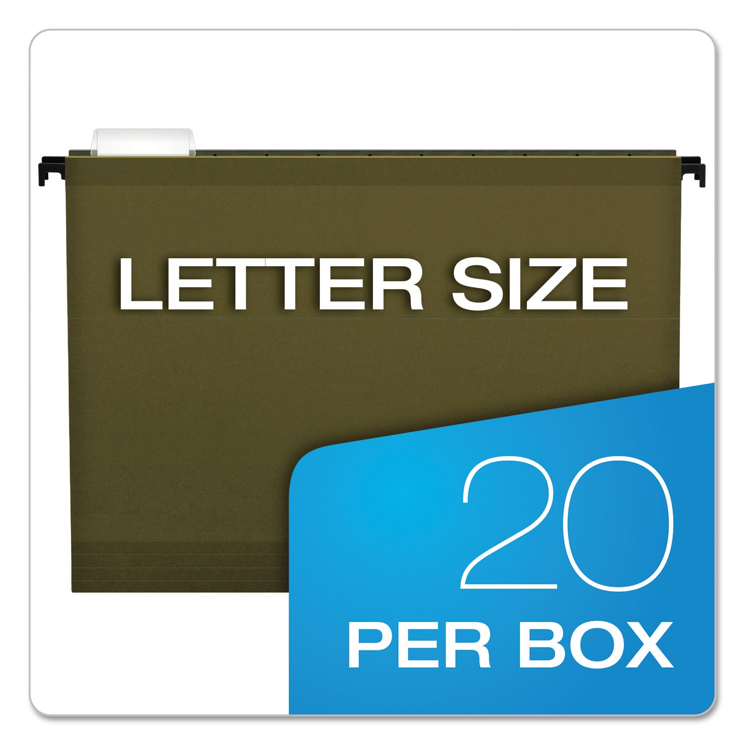 Extra-Capacity SureHook Hanging Folders, 2" Capacity, Letter Size, 1/5-Cut Tabs, Standard Green, 20/Box - 