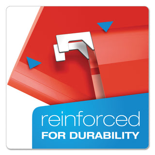 Colored Reinforced Hanging Folders, Letter Size, 1/5-Cut Tabs, Red, 25/Box - 