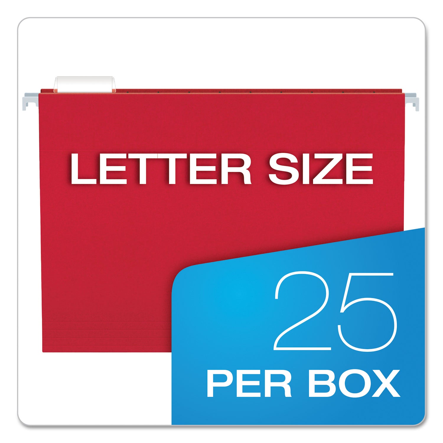 Colored Hanging Folders, Letter Size, 1/5-Cut Tabs, Red, 25/Box - 