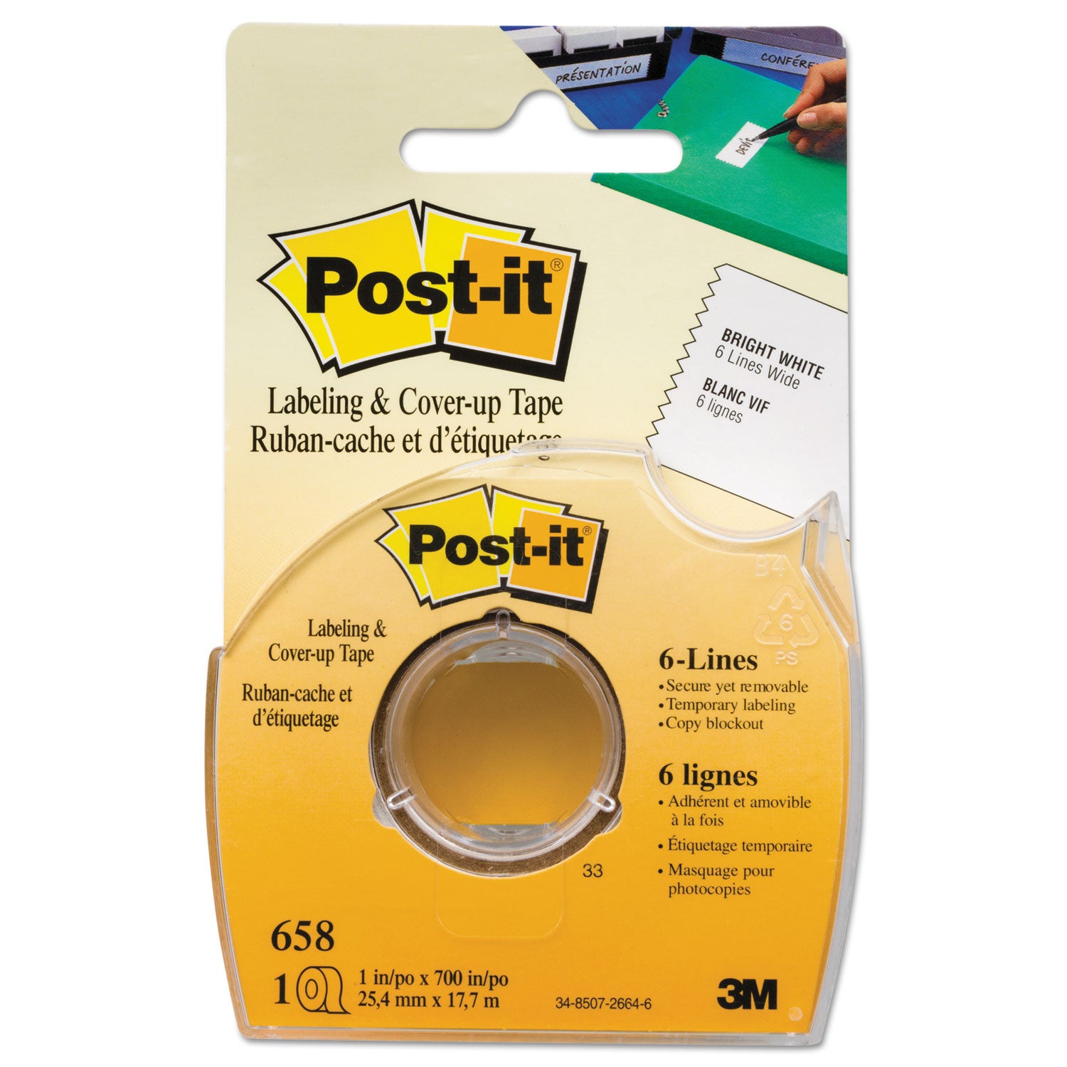 Labeling and Cover-Up Tape, Non-Refillable, Clear Applicator, 1" x 700