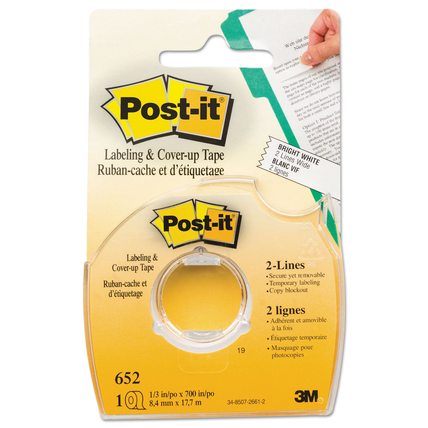 Labeling and Cover-Up Tape, Non-Refillable, Clear Applicator, 0.33" x 700 - 