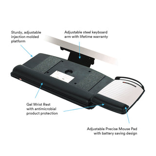 Easy Adjust Keyboard Tray, Highly Adjustable Platform, 23" Track, Black - 