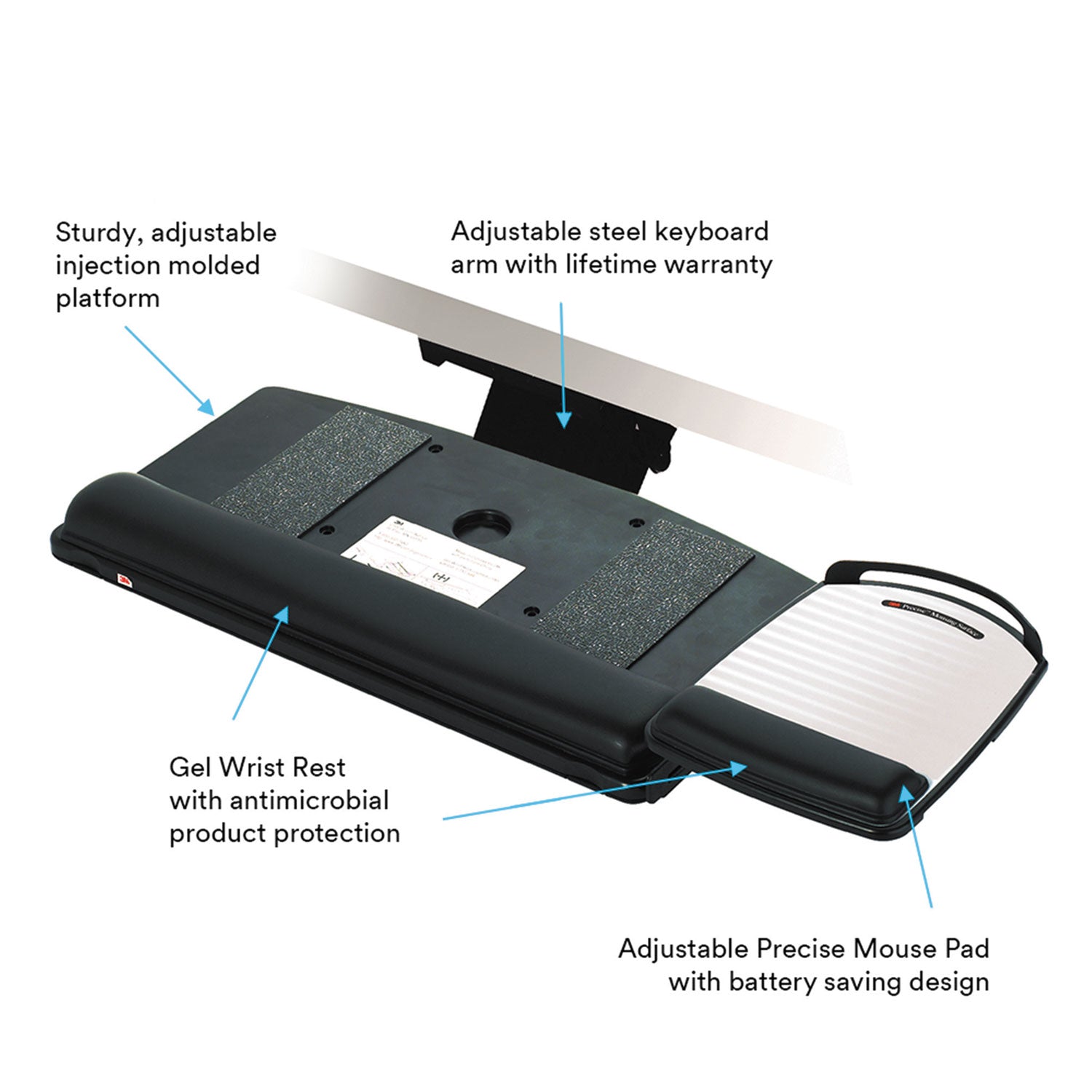 Easy Adjust Keyboard Tray, Highly Adjustable Platform, 23" Track, Black - 