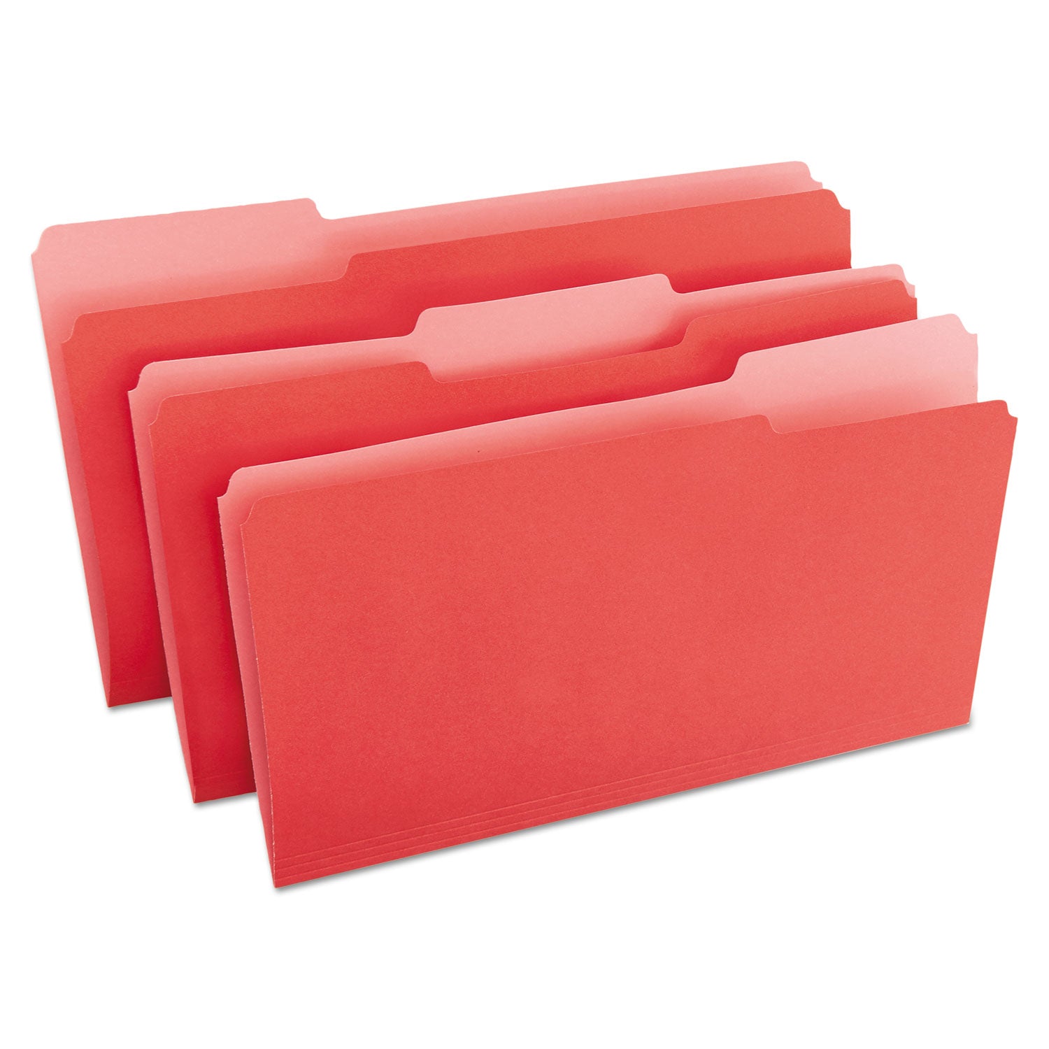 Deluxe Colored Top Tab File Folders, 1/3-Cut Tabs: Assorted, Legal Size, Red/Light Red, 100/Box - 