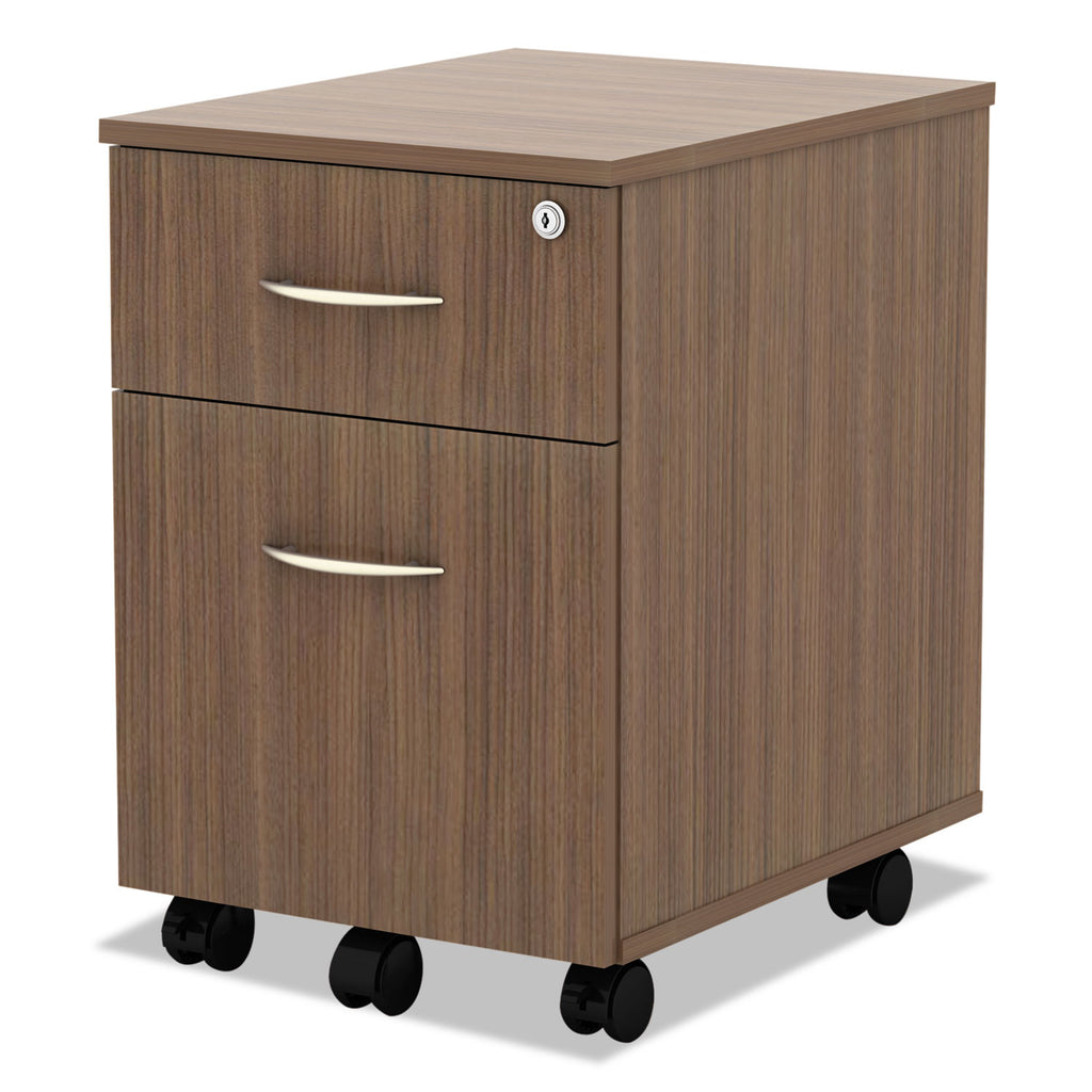 Alera Valencia Series Mobile Pedestal, Left/Right, 2-Drawers: Box/File, Legal/Letter, Modern Walnut, 15.88" x 19.13" x 22.88