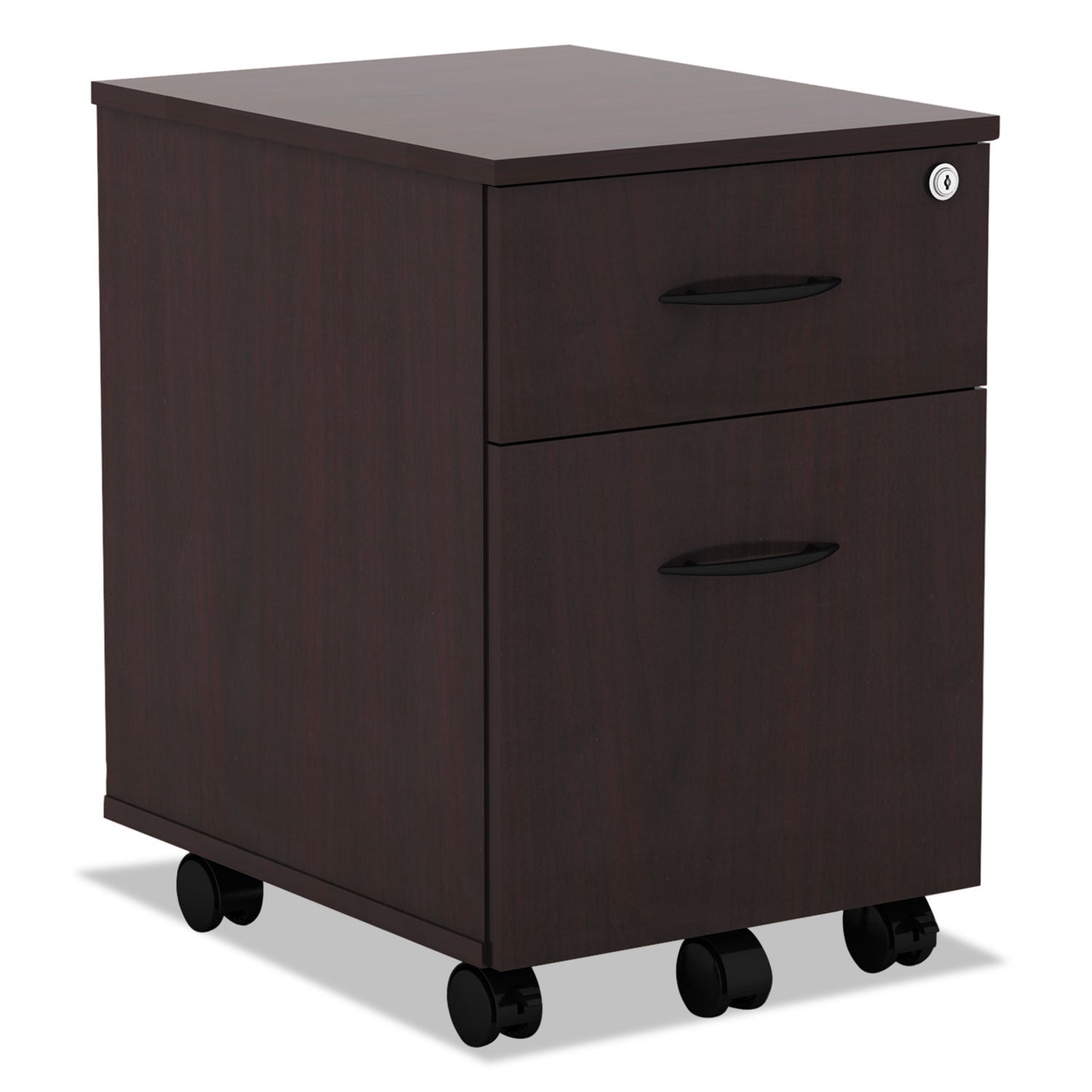 Alera Valencia Series Mobile Pedestal, Left or Right, 2-Drawers: Box/File, Legal/Letter, Mahogany, 15.88" x 19.13" x 22.88