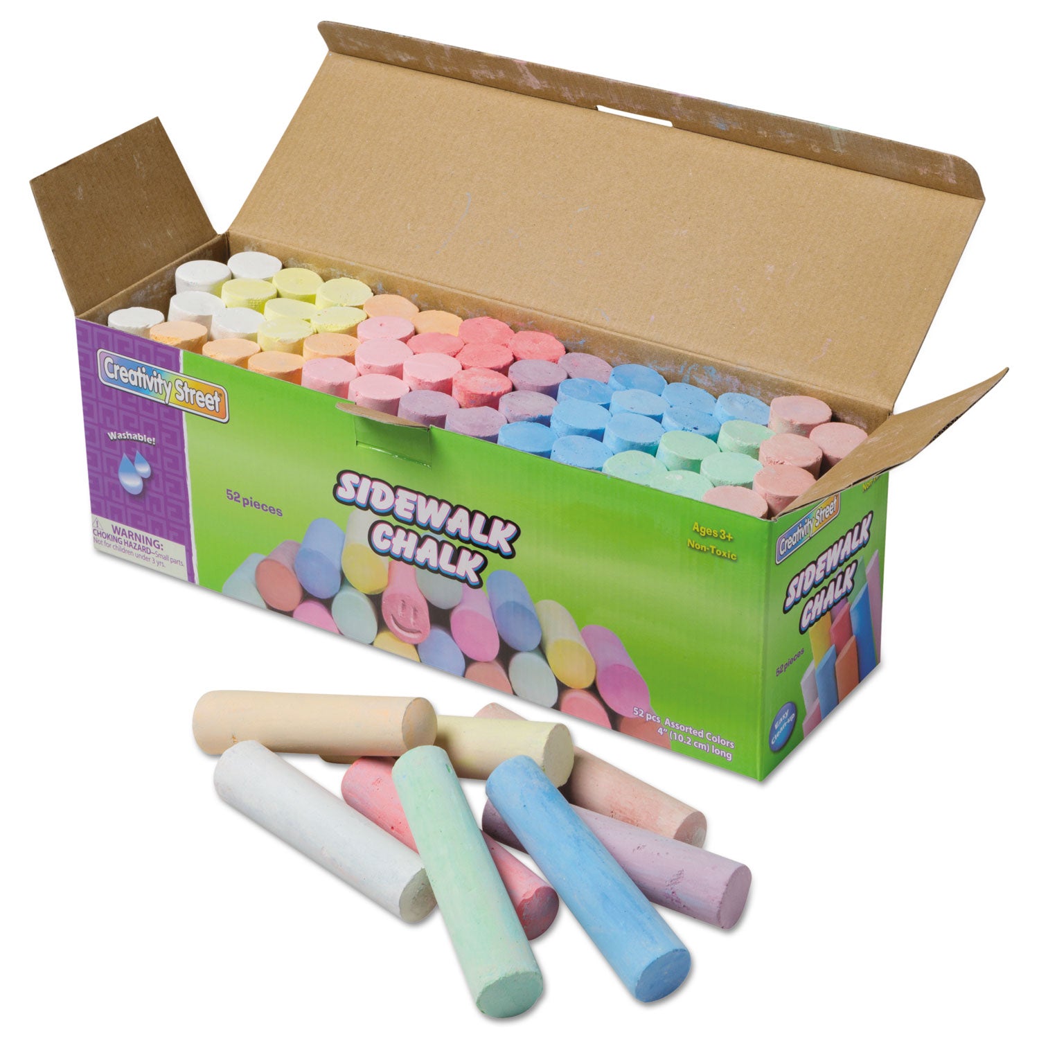 Sidewalk Chalk, Jumbo Stick, 4" x 1" Diameter, 12 Assorted Colors, 52/Set - 