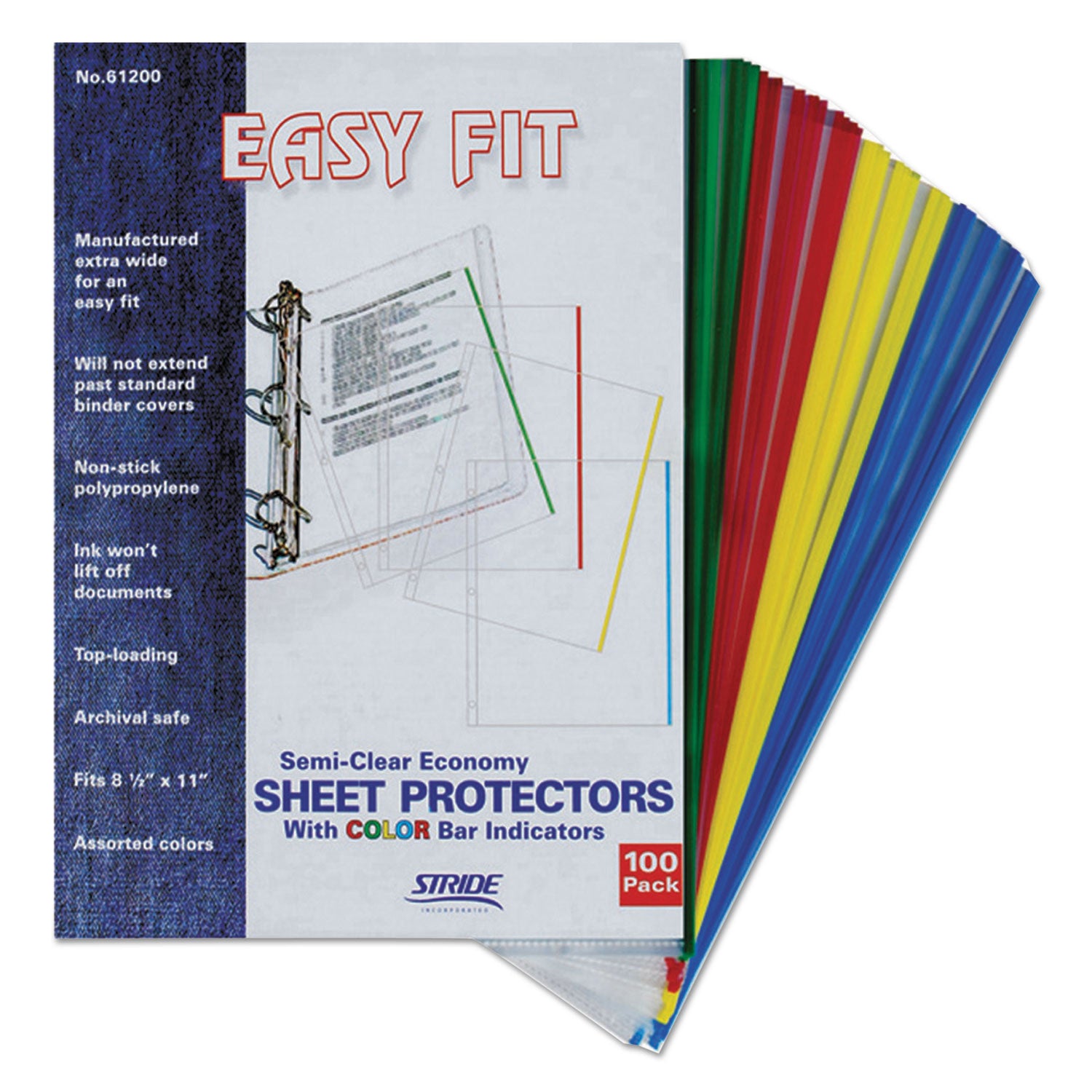 EasyFit Sheet Protectors, 8.5 x 11, Portrait, Assorted Colors, 100/Box - 