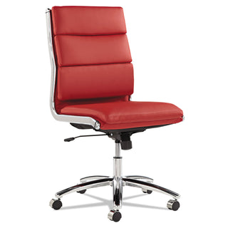 Alera Neratoli Mid-Back Slim Profile Chair, Faux Leather, Supports Up to 275 lb, Red Seat/Back, Chrome Base - 