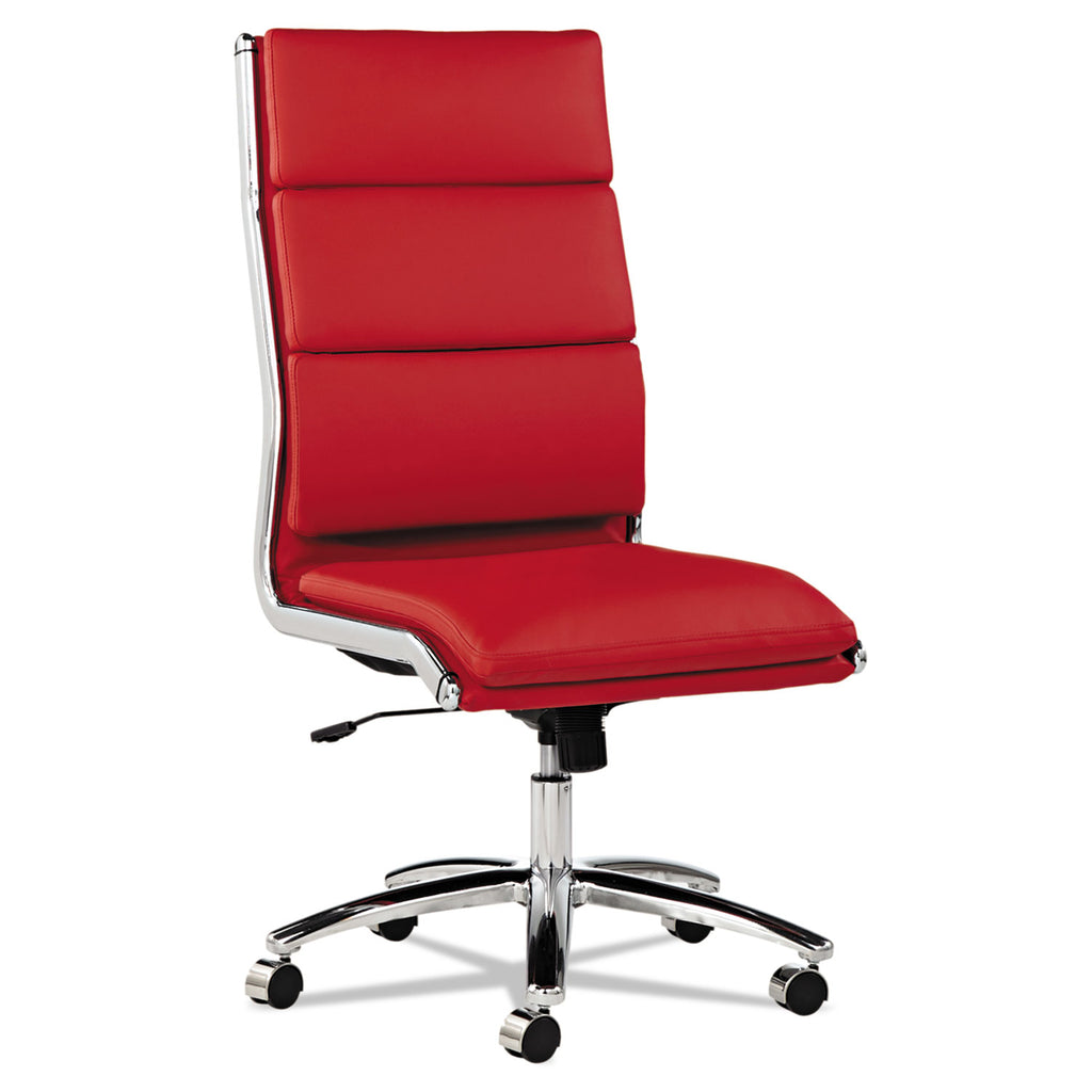 Alera Neratoli High-Back Slim Profile Chair, Faux Leather, Up to 275 lb, 17.32" to 21.25" Seat Height, Red Seat/Back, Chrome - 