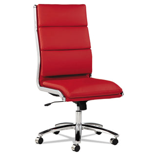 Alera Neratoli High-Back Slim Profile Chair, Faux Leather, Up to 275 lb, 17.32" to 21.25" Seat Height, Red Seat/Back, Chrome - 
