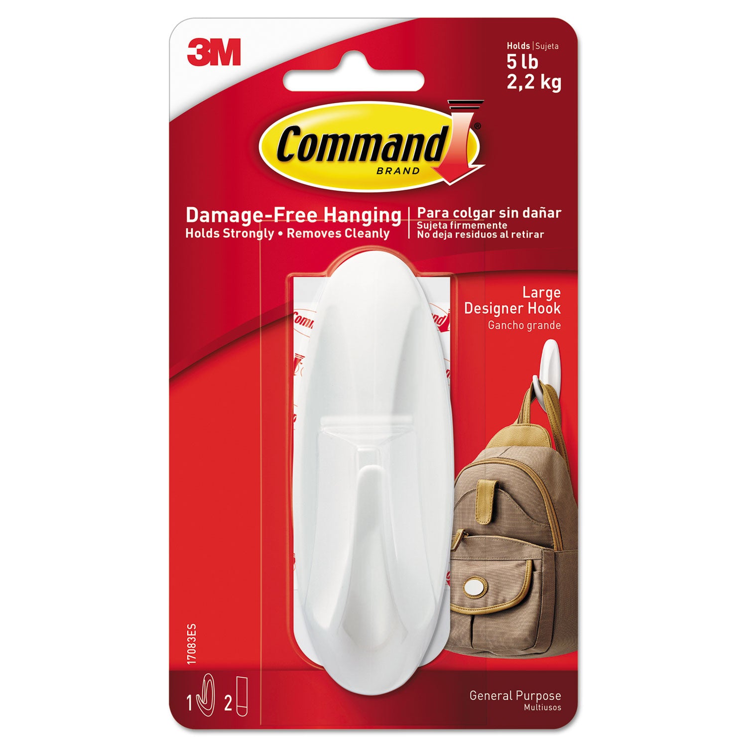 general-purpose-hooks-large-plastic-white-5-lb-capacity-1-hook-and-2-strips-pack_mmm17083es - 1