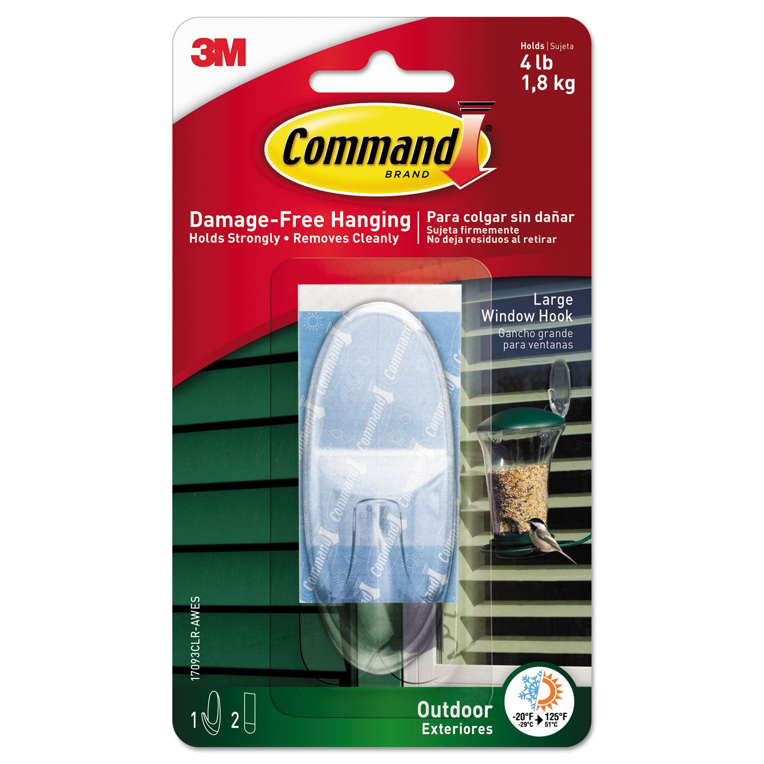 all-weather-hooks-and-strips-large-plastic-clear-4-lb-capacity-1-hook-and-2-strips-pack_mmm17093clrawes - 1