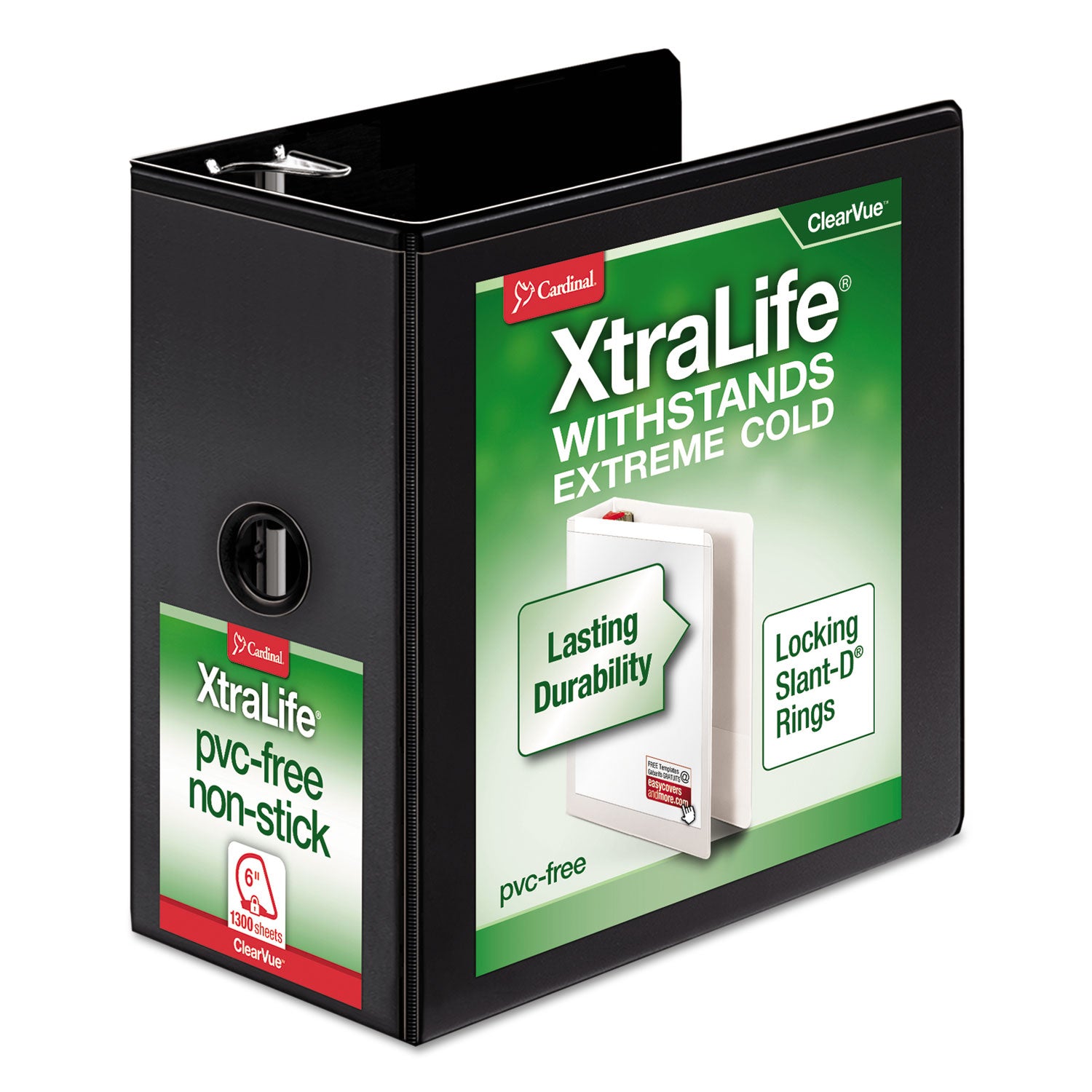 XtraLife ClearVue Non-Stick Locking Slant-D Ring Binder, 3 Rings, 6" Capacity, 11 x 8.5, Black - 