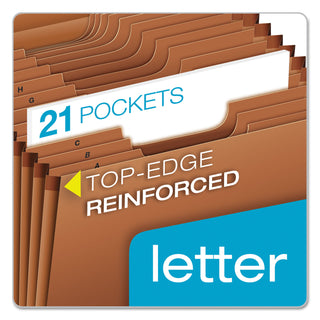 Heavy-Duty Open-Top Expanding Stadium File, 21 Sections, 1/3-Cut Tabs, Letter Size, Redrope