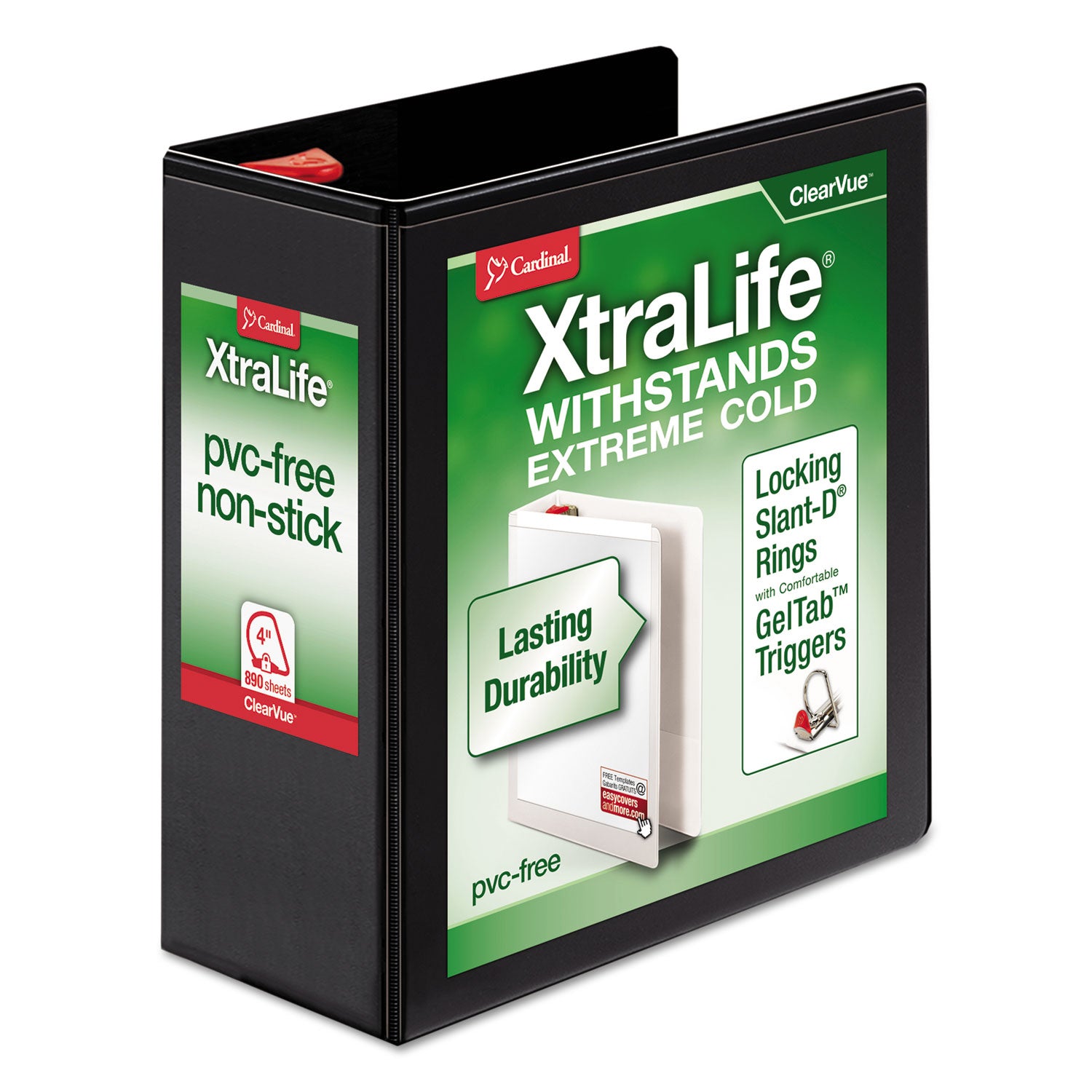 XtraLife ClearVue Non-Stick Locking Slant-D Ring Binder, 3 Rings, 4" Capacity, 11 x 8.5, Black - 