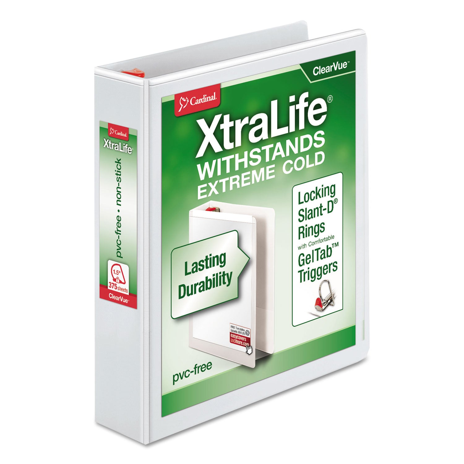 XtraLife ClearVue Non-Stick Locking Slant-D Ring Binder, 3 Rings, 1.5" Capacity, 11 x 8.5, White - 