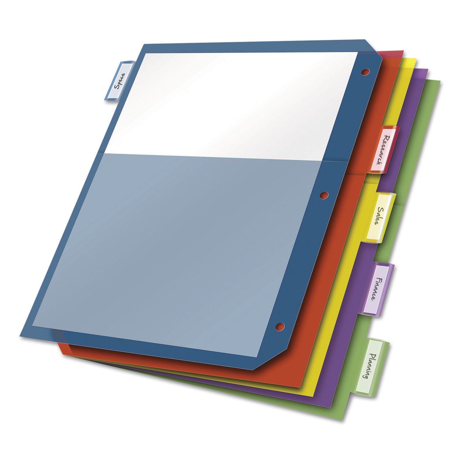 Poly 2-Pocket Index Dividers, 5-Tab, 11 x 8.5, Assorted, 4 Sets - 