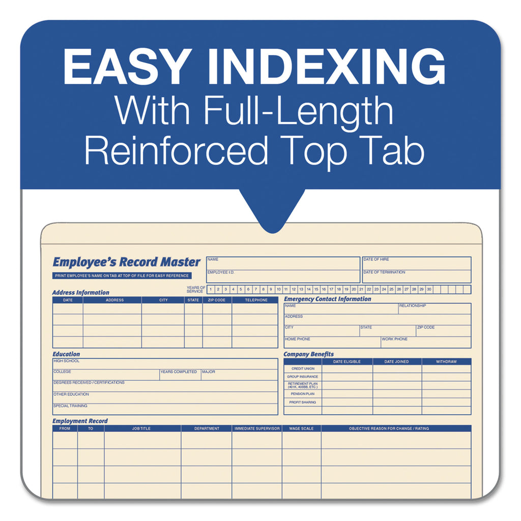 Employee Record Master File Jacket, Straight Tab, Letter Size, Manila, 20/Pack - 