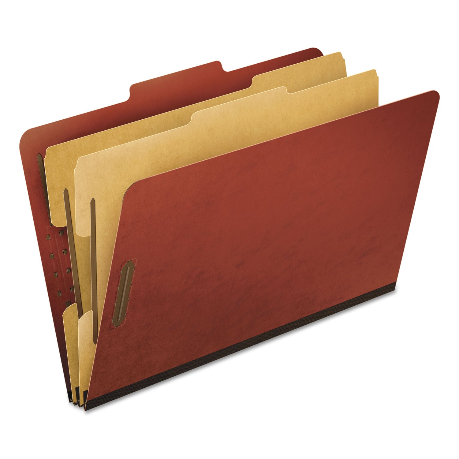 Six-Section Pressboard Classification Folders, 2" Expansion, 2 Dividers, 6 Fasteners, Legal Size, Red Exterior, 10/Box - 