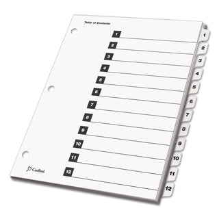 OneStep Printable Table of Contents and Dividers, 12-Tab, 1 to 12, 11 x 8.5, White, White Tabs, 1 Set - 