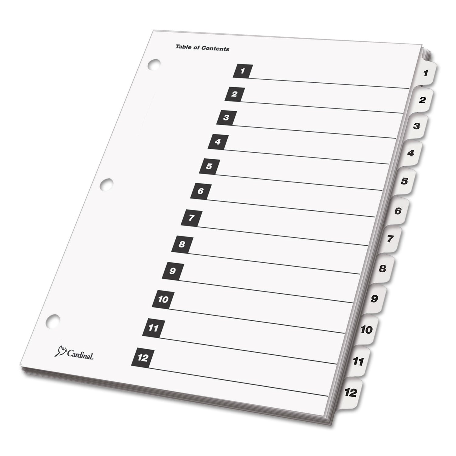 OneStep Printable Table of Contents and Dividers, 12-Tab, 1 to 12, 11 x 8.5, White, White Tabs, 1 Set - 