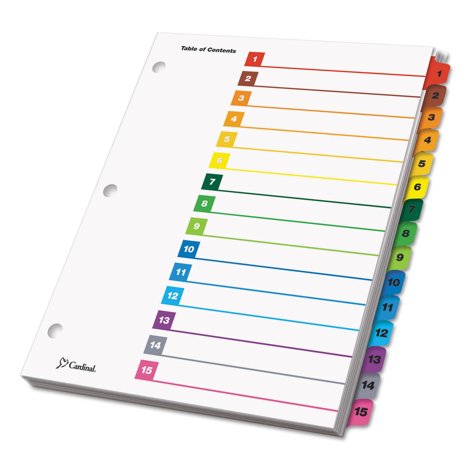 OneStep Printable Table of Contents and Dividers, 15-Tab, 1 to 15, 11 x 8.5, White, Assorted Tabs, 1 Set - 