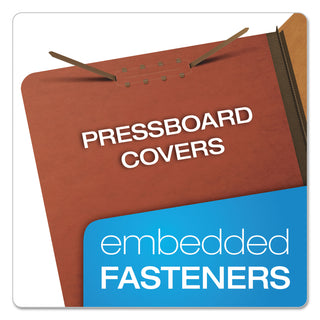 Six-Section Pressboard Classification Folders, 2" Expansion, 2 Dividers, 6 Fasteners, Legal Size, Red Exterior, 10/Box