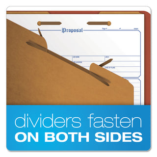 Six-Section Pressboard Classification Folders, 2" Expansion, 2 Dividers, 6 Fasteners, Legal Size, Red Exterior, 10/Box