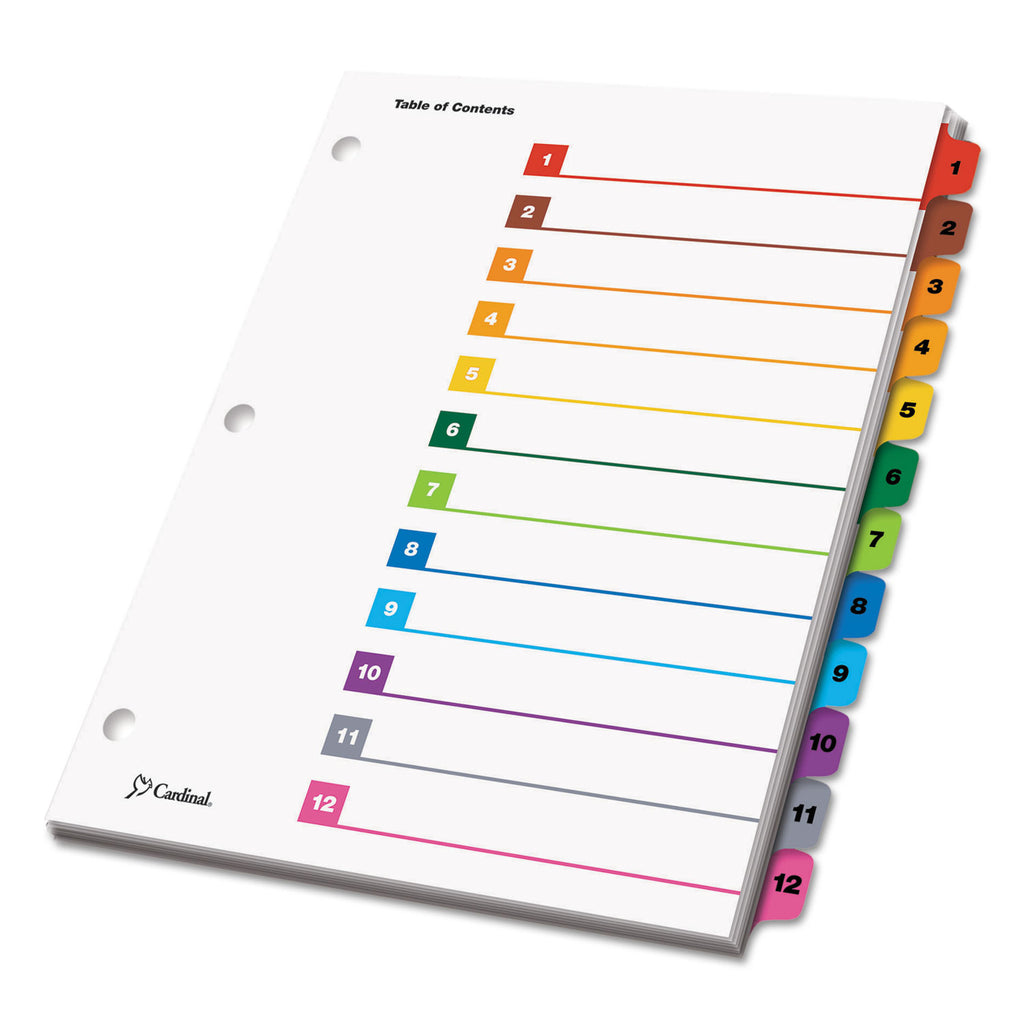 OneStep Printable Table of Contents and Dividers, 12-Tab, 1 to 12, 11 x 8.5, White, Assorted Tabs, 1 Set - 