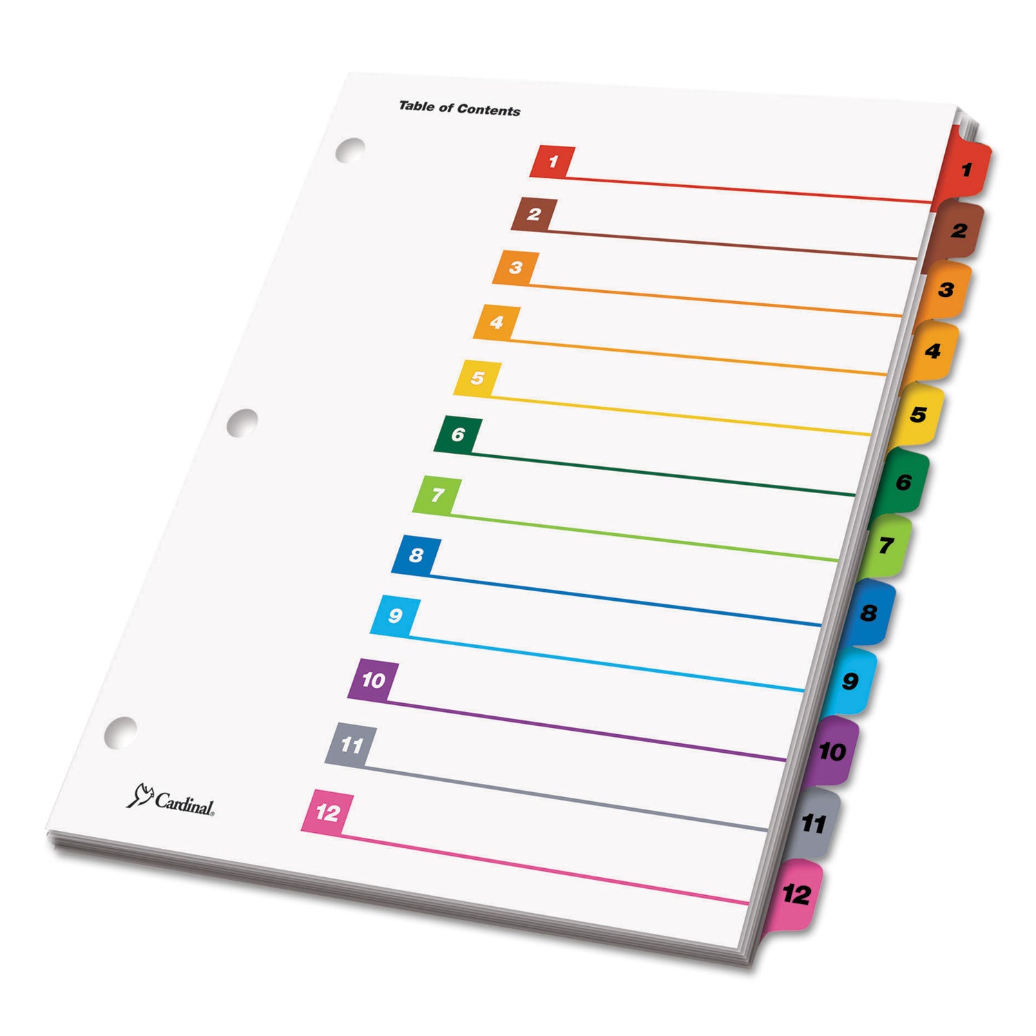 OneStep Printable Table of Contents and Dividers, 12-Tab, 1 to 12, 11 x 8.5, White, Assorted Tabs, 1 Set - 
