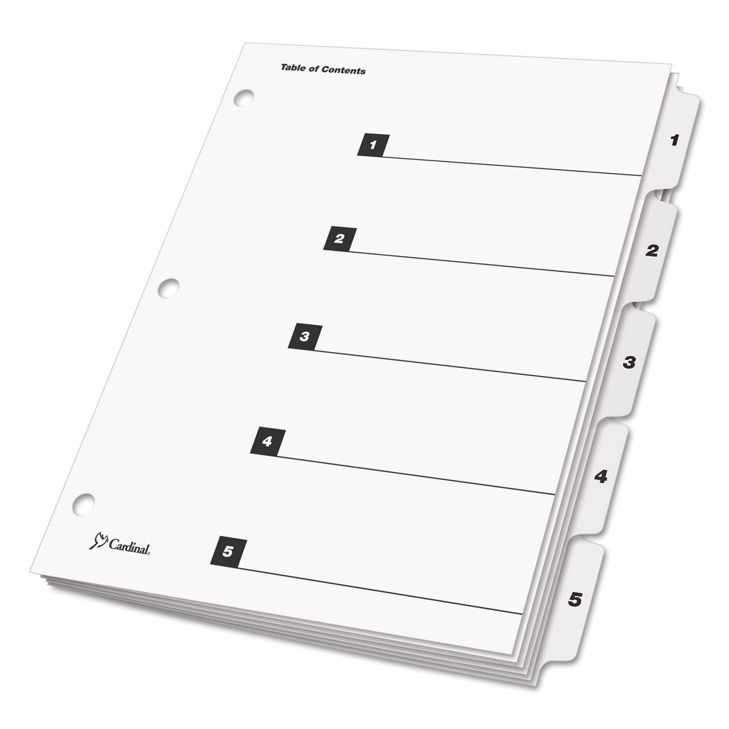 OneStep Printable Table of Contents and Dividers, 5-Tab, 1 to 5, 11 x 8.5, White, White Tabs, 1 Set - 