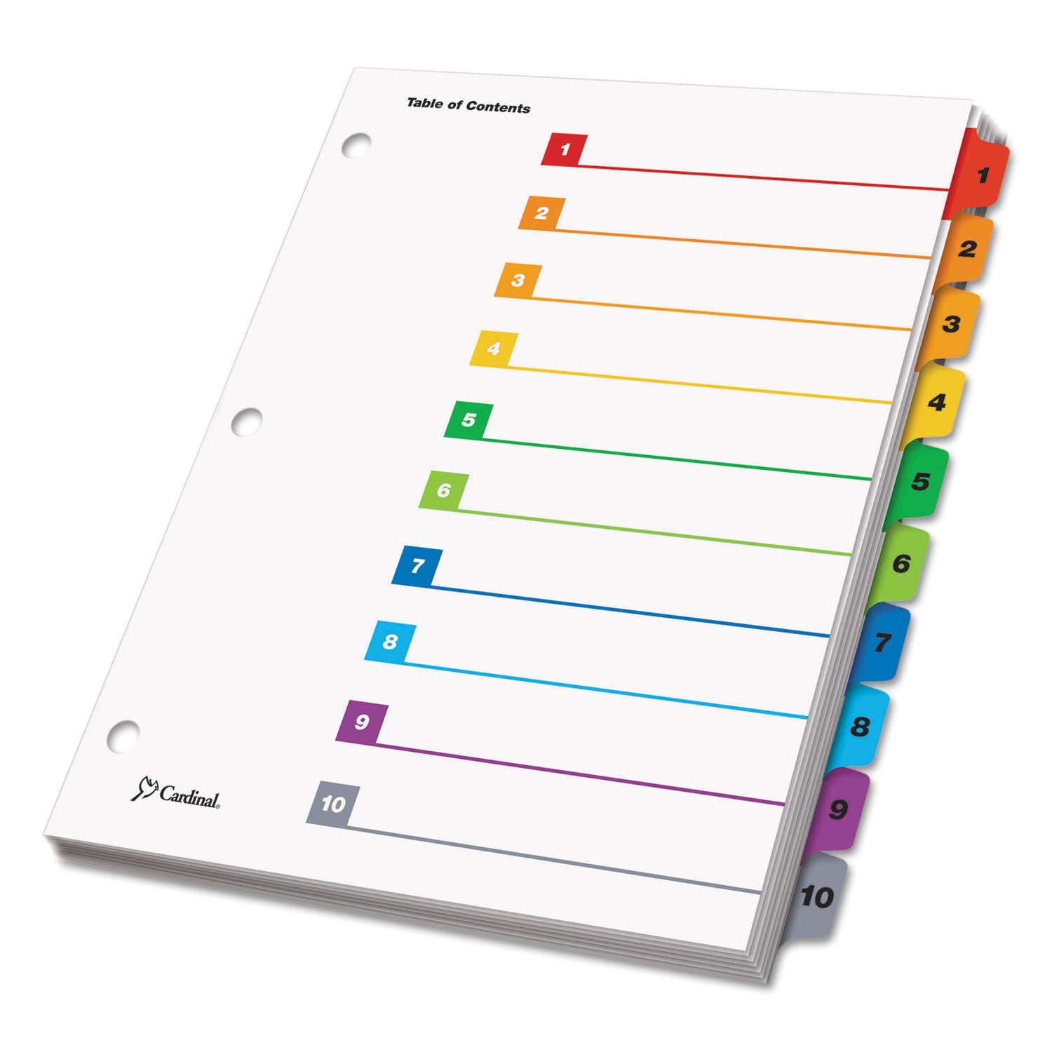 OneStep Printable Table of Contents and Dividers, 10-Tab, 1 to 10, 11 x 8.5, White, Assorted Tabs, 1 Set - 