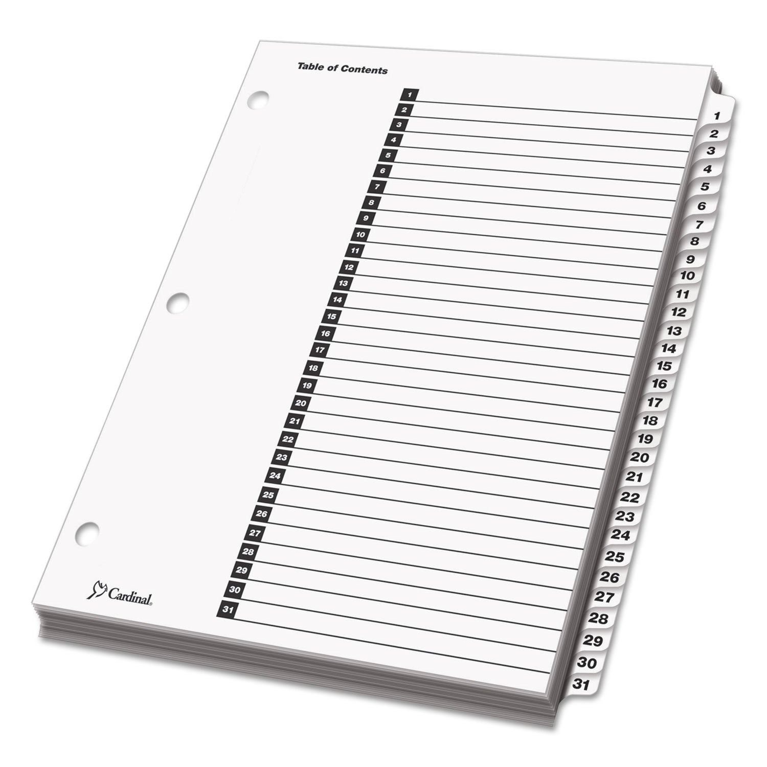 OneStep Printable Table of Contents and Dividers, 31-Tab, 1 to 31, 11 x 8.5, White, White Tabs, 1 Set - 