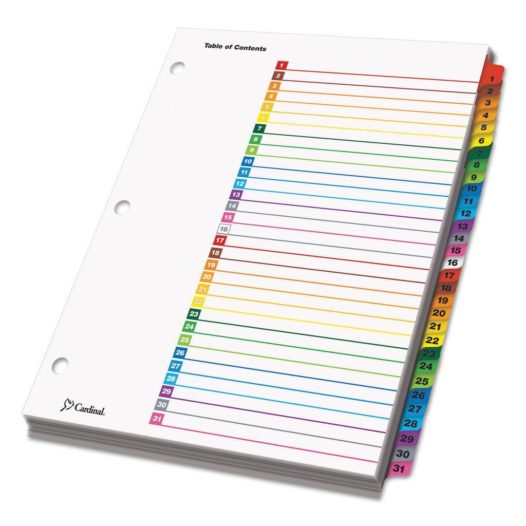OneStep Printable Table of Contents and Dividers, 31-Tab, 1 to 31, 11 x 8.5, White, Assorted Tabs, 1 Set - 