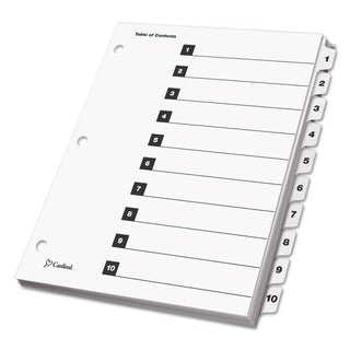 OneStep Printable Table of Contents and Dividers, 10-Tab, 1 to 10, 11 x 8.5, White, White Tabs, 1 Set - 