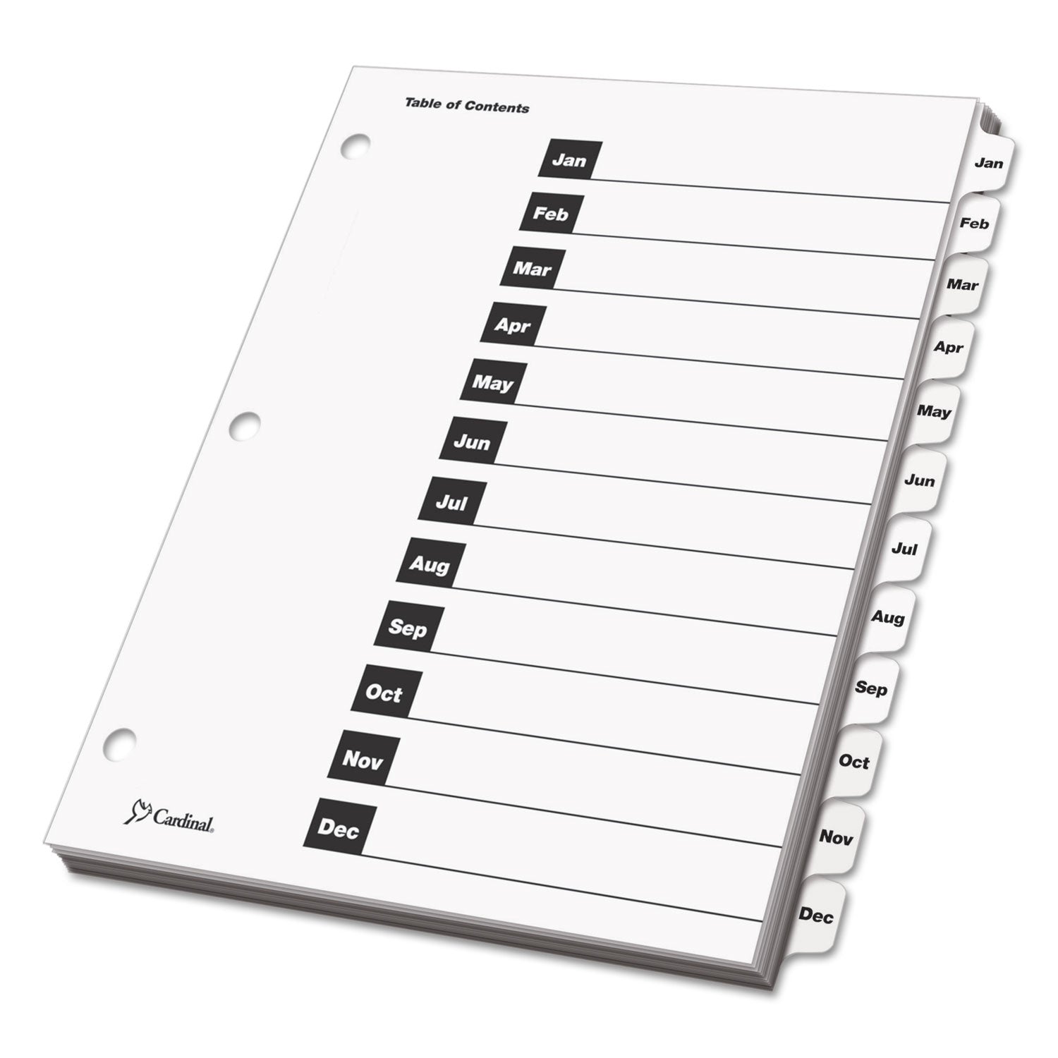 OneStep Printable Table of Contents and Dividers, 12-Tab, Jan. to Dec., 11 x 8.5, White, White Tabs, 1 Set - 