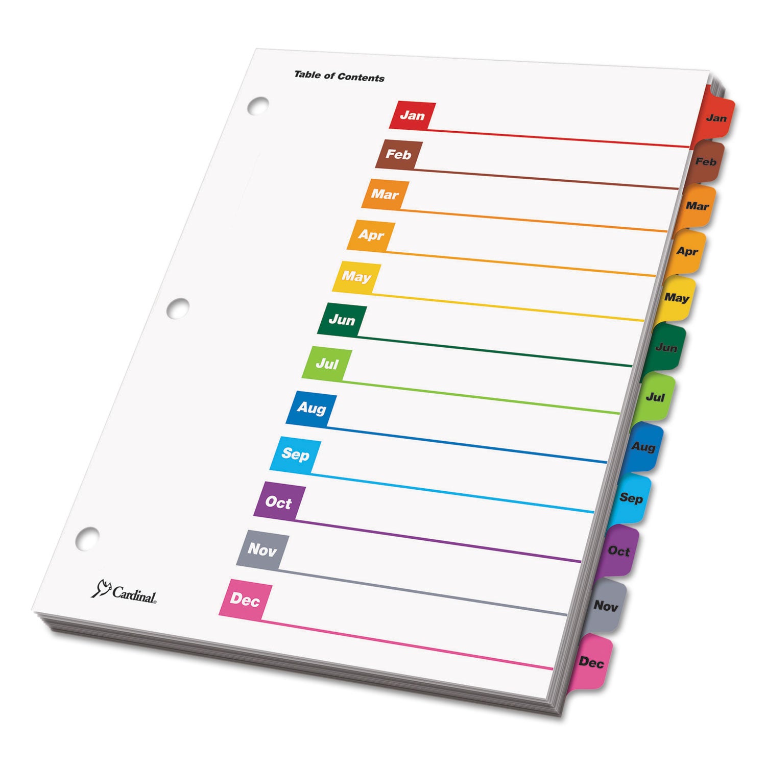 OneStep Printable Table of Contents and Dividers, 12-Tab, Jan. to Dec., 11 x 8.5, White, Assorted Tabs, 1 Set - 