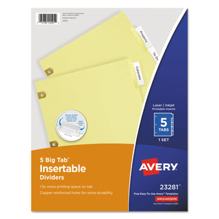 Insertable Big Tab Dividers, 5-Tab, Single-Sided Copper Edge Reinforcing, 11 x 8.5, Buff, Clear Tabs, 1 Set - 