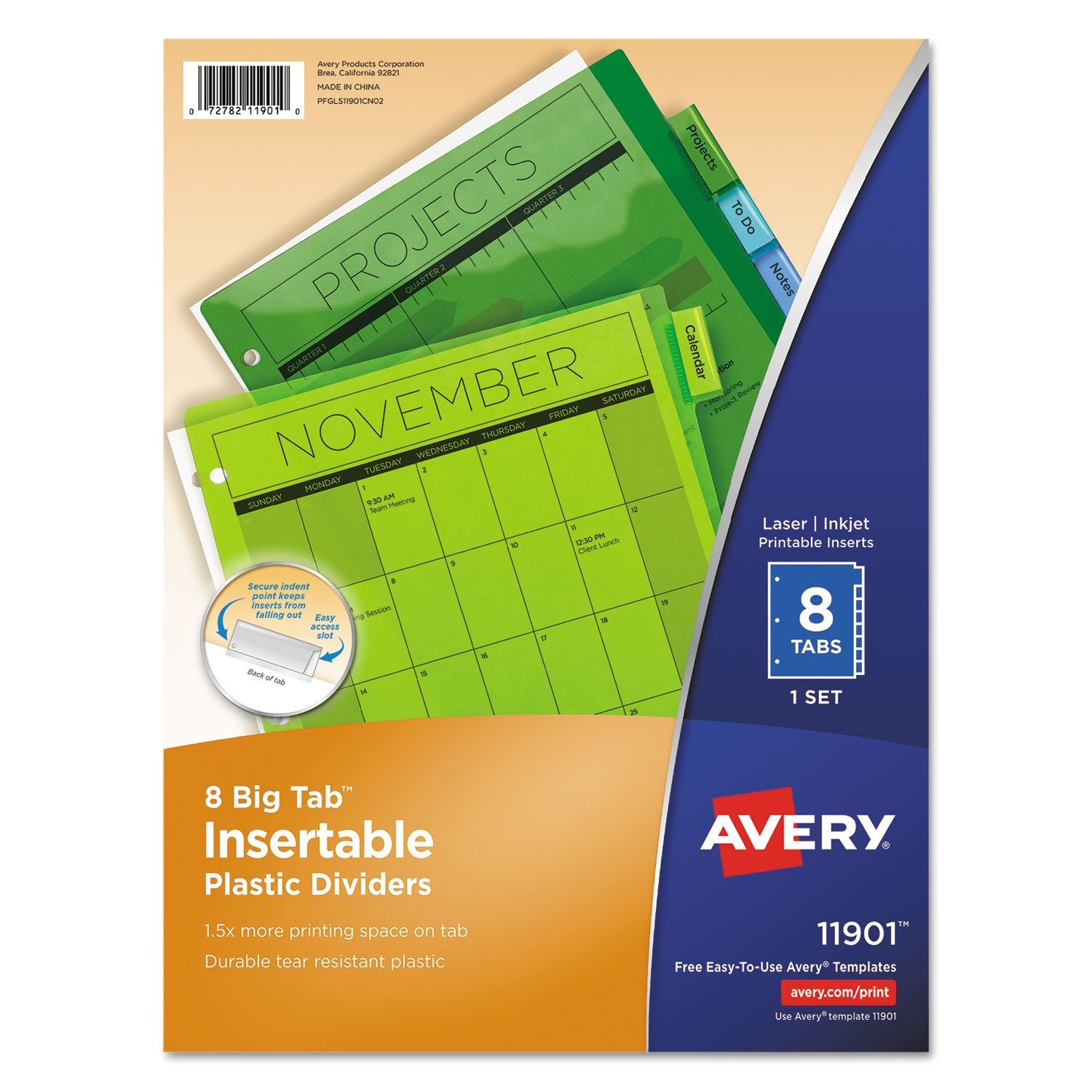 Insertable Big Tab Plastic Dividers, 8-Tab, 11 x 8.5, Assorted, 1 Set - 